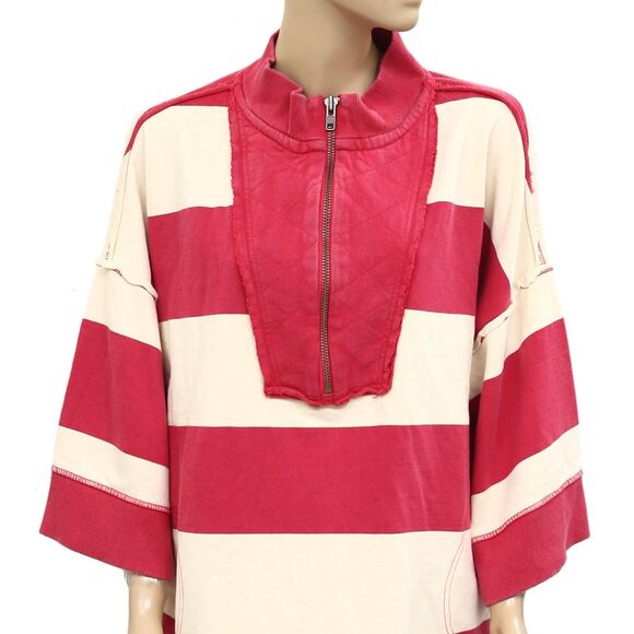 Free People We The Free Seaside Funnel Pullover Top Oversized Striped M 283934 - Picture 6 of 9